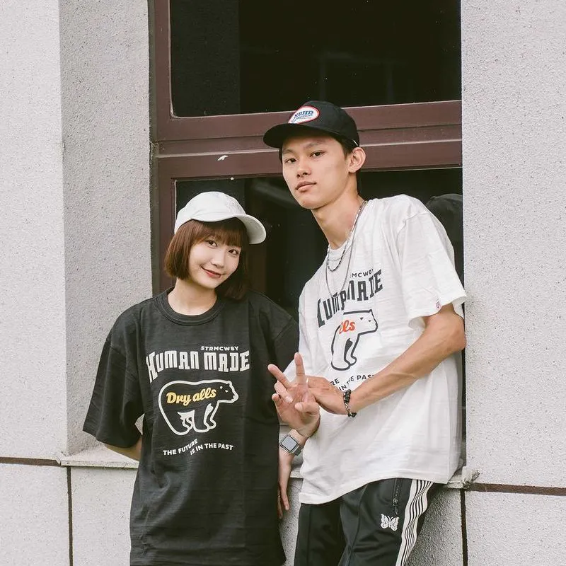 24SS Summer Oversize Japan Polar Bear Letter Cylindrical Tee Fashion Men's Short Sleeve Skateboard Tshirt Women kläder Casual Cotton T Shirts 0415