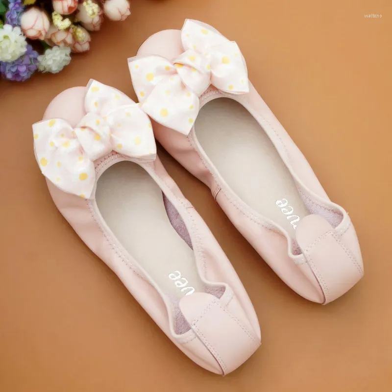 Casual Shoes Women Boat Genuine Leather Ballet Flats Bowknot Breathable Round Head Slip On Loafers Plus Size Women's