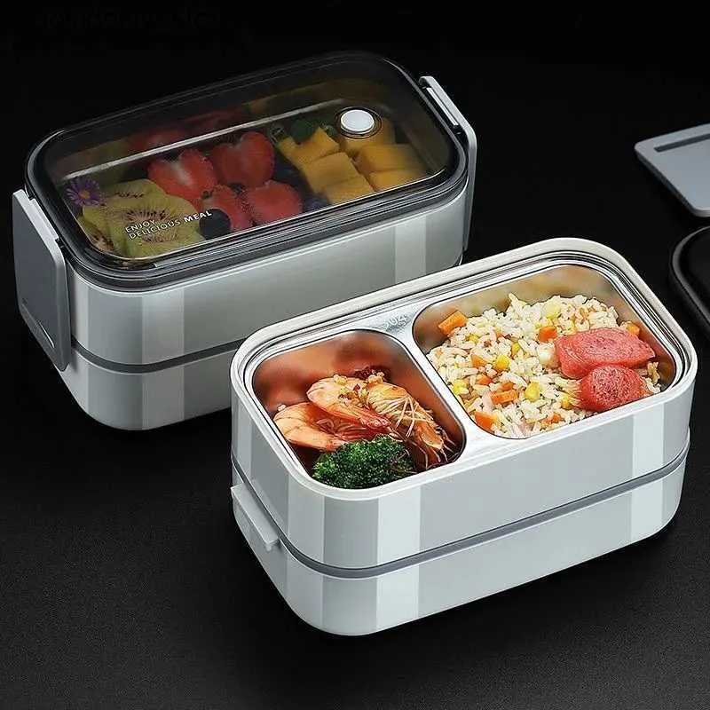 Bento Boîtes 304 Boîte à lunch en acier inoxydable pour adultes Kids School Office 1/2 couches micro-ondes portables Rids Bento Food Storae Conteners L49