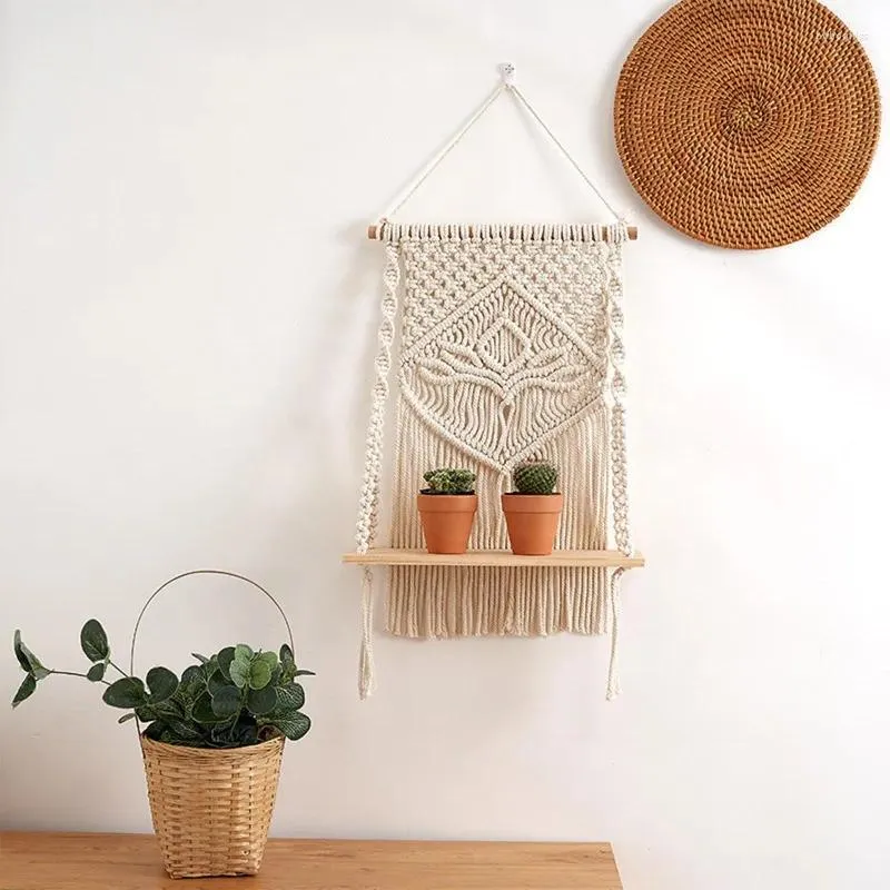 Tapisserier Macrame Wall Hängande hylla flyter med virkade handgjorda förvaringshyllor för poramar utomhus heminredning inomhus