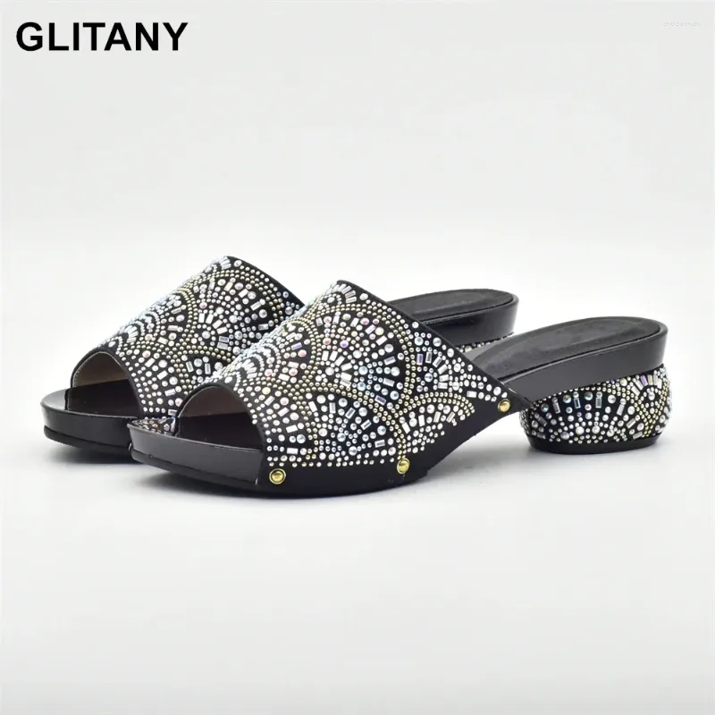 Dress Shoes Latest Black Color Italian Women Sandals Shoe For Party African Wedding Low Heels Slip On Pumps High Quality