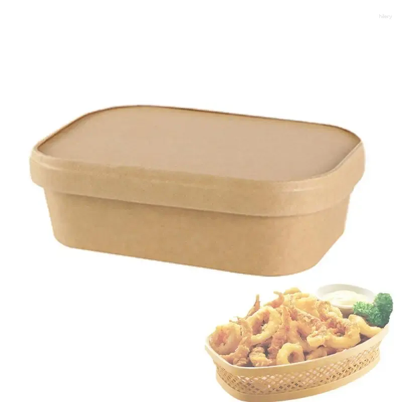 Nehmen Sie Container 50pcs Kraft Bakery Paper Lunch Box Deckel Food Packaging Schnell zum Mitnehmen