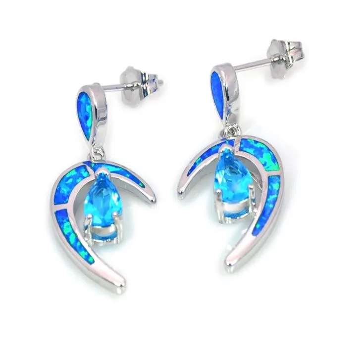 Целая розничная мода Blue Fine Fire Opal Moon серьги 925 Sliver Jewelry EF170831088989561