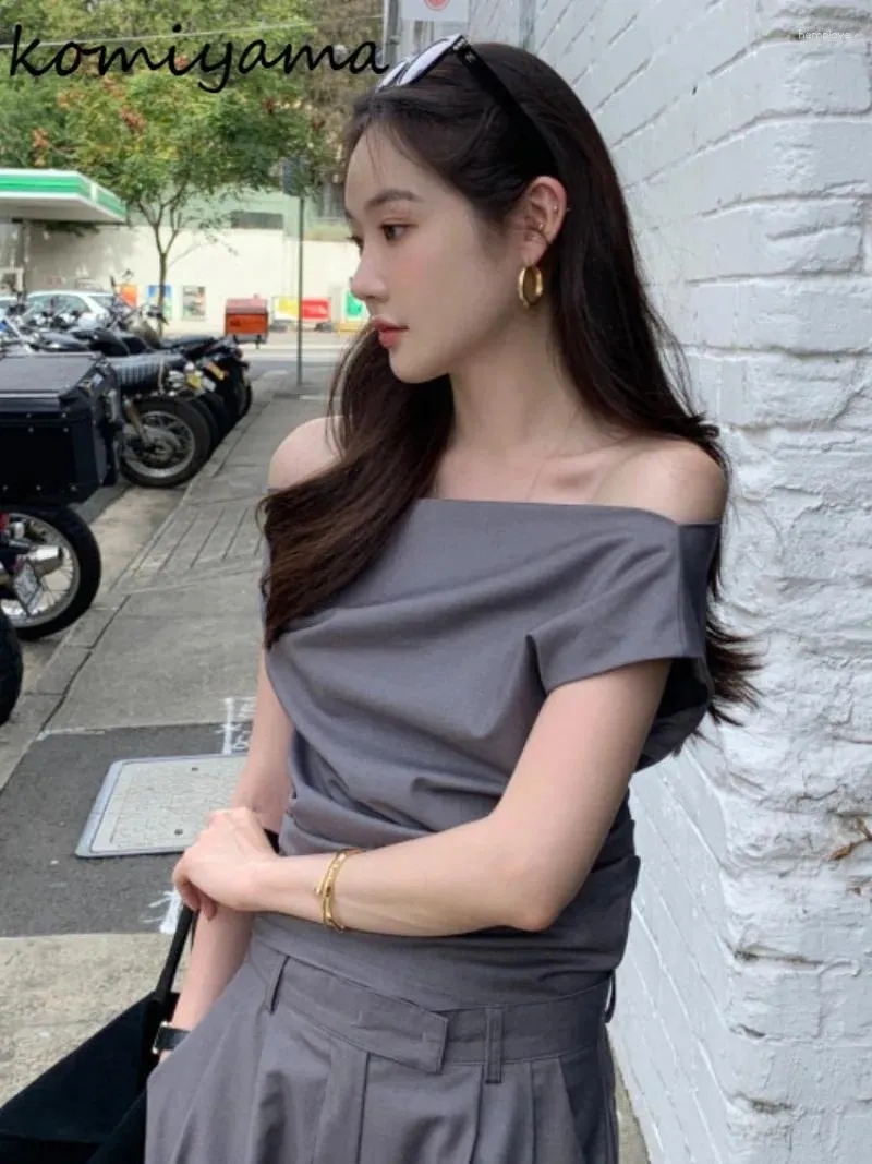 Women's Blouses Sexy Off Shoulder Shirts & Short Sleeve Blusas Korean Chic Camisas Elegant Feminino Ropa Mujer 2024 Summer Tops