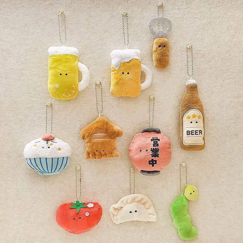 Kawaii Cartoon Mini Plush Pendant Food Scenes Beer Ice Gream Peas Creative Stuffed Toy For Kids Gifts