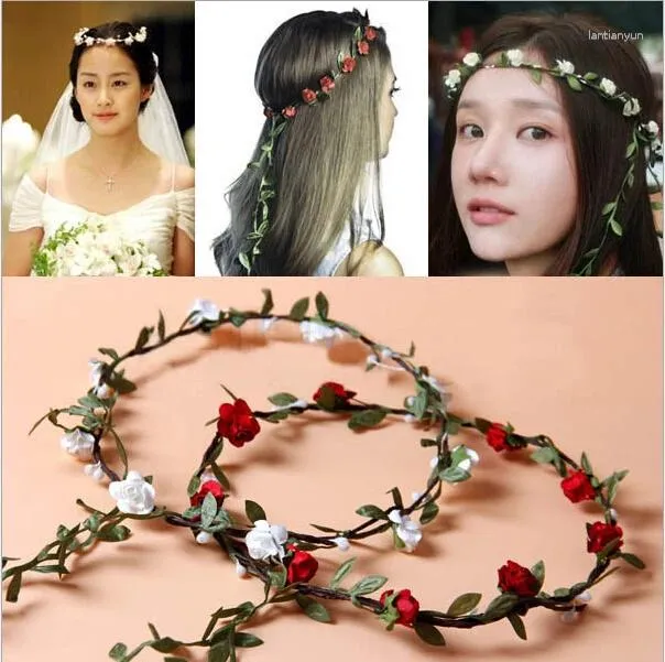 Decorative Flowers Hand Made Artificial Flower Floral Garland Bridal Hair Headpiece Headband Wedding Tiaras Accessories For Women