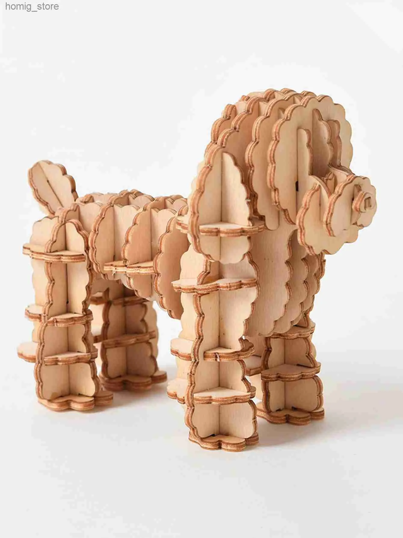 3D -pussel 3D träpussel Poodle Pet Dog Model Kits Wood Craft Brain Teaser Wood Gifts till jul Y240415