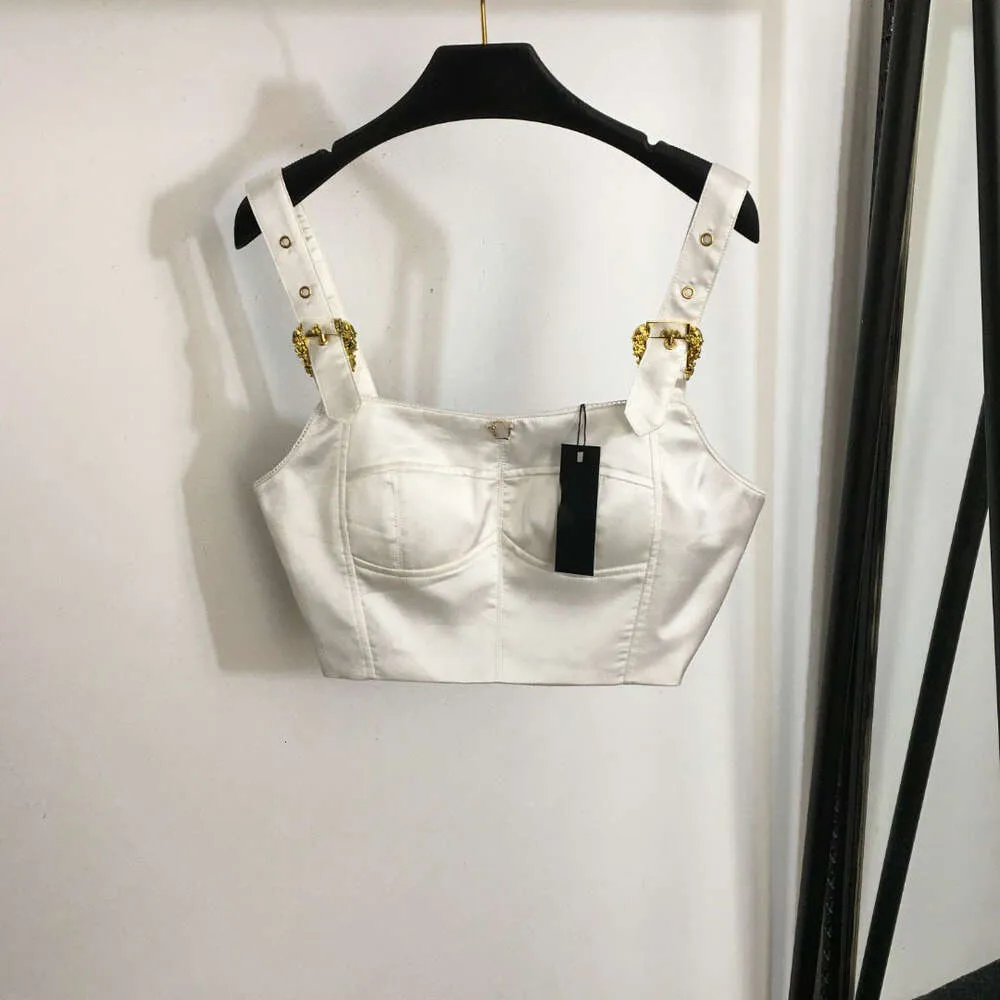 Primavera/verão moda e minimalista Metal Portrait Hardware Decoration Bra com tampa do zíper