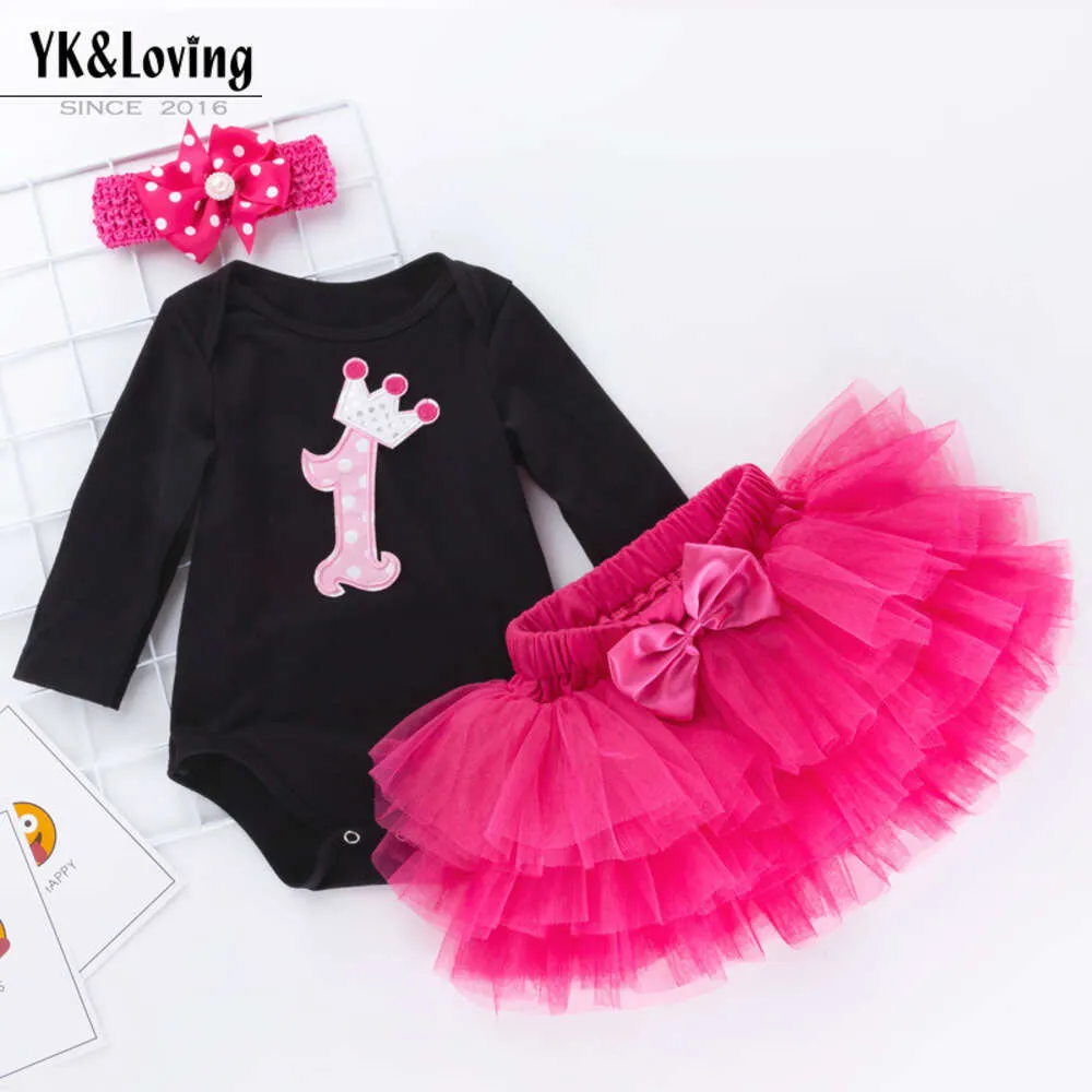 Children's Clothing 0-2 Year Old Girls' Long Sleeved Romper Climbing Suit Six Layer Skirt Three Piece Set