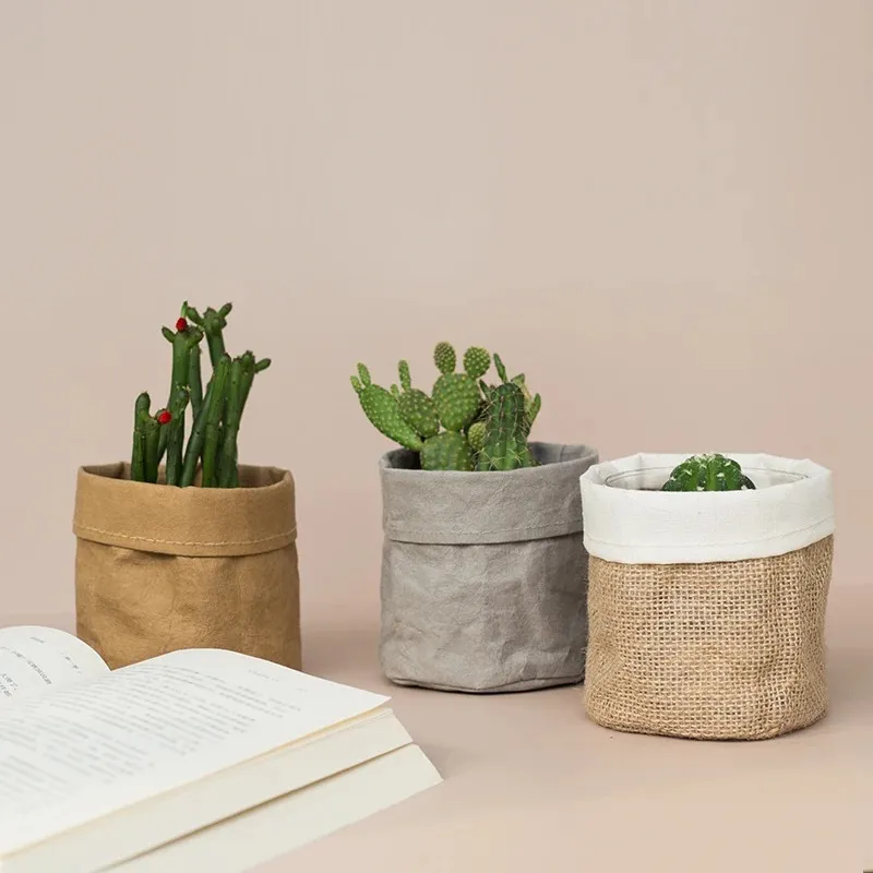 Kraft Paper Flower Pot Coats Office Creative Desktop Plant Bag Bag Cosmetic Storage Bag Accorations Home