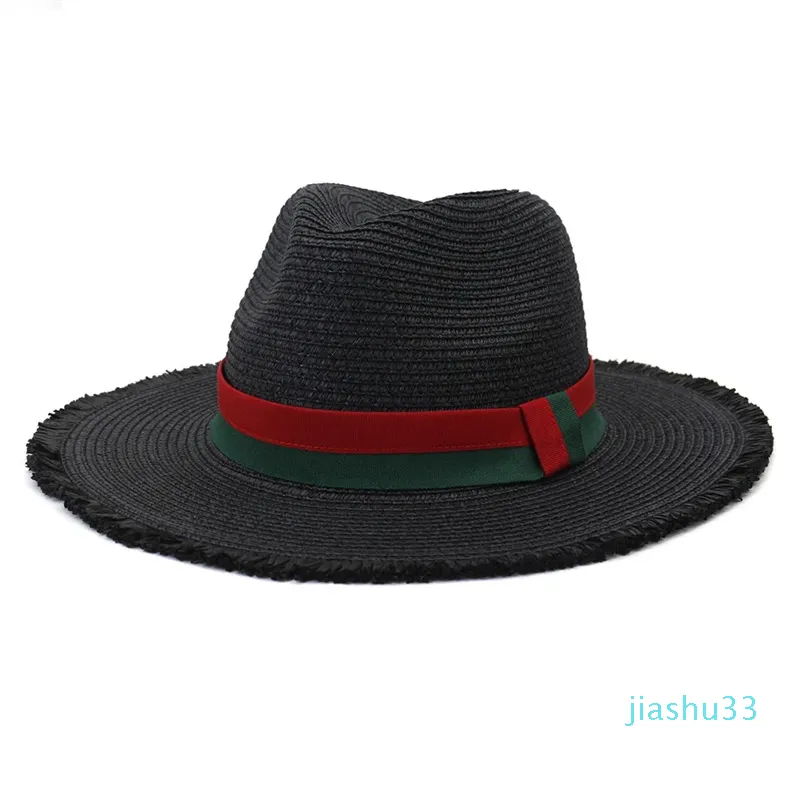 Fashion Fedora Straw Hat Outdoor Travel wakacje Słońce Słońce Jazz Straw Beach Cap Mężczyzn Kobiet Słońca Ochrona przedsiębiorczości Big Brim Hat