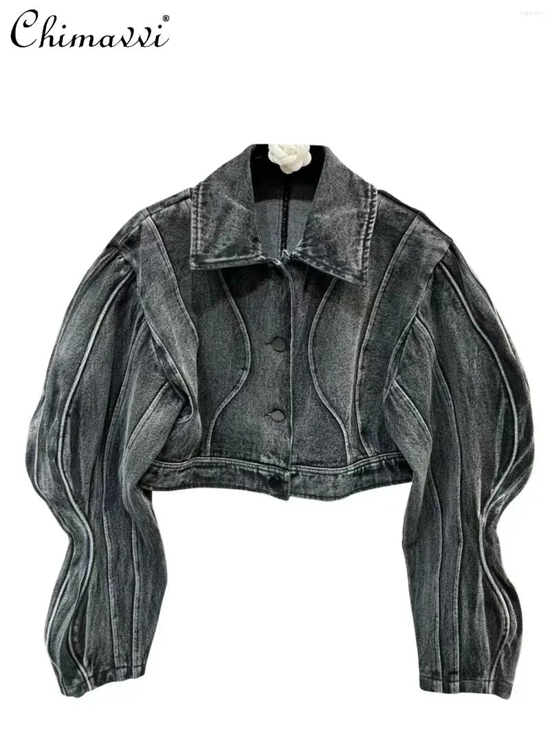 Vestes pour femmes Veste en jean vintage de style américain 2024 Vêtements de printemps Fashion Polo Profil de streetwear à manches longues manteau baggy