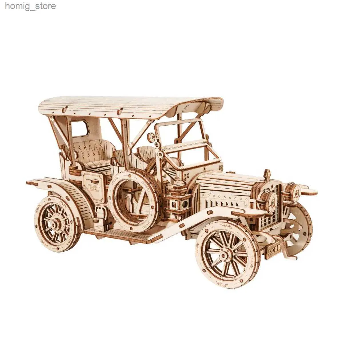 3D -pussel Robotime ROKR Vintage Car Wood3D Puzzle Car Toy Assembly Model Building Kits For Children Barn Birthday Present Y240415