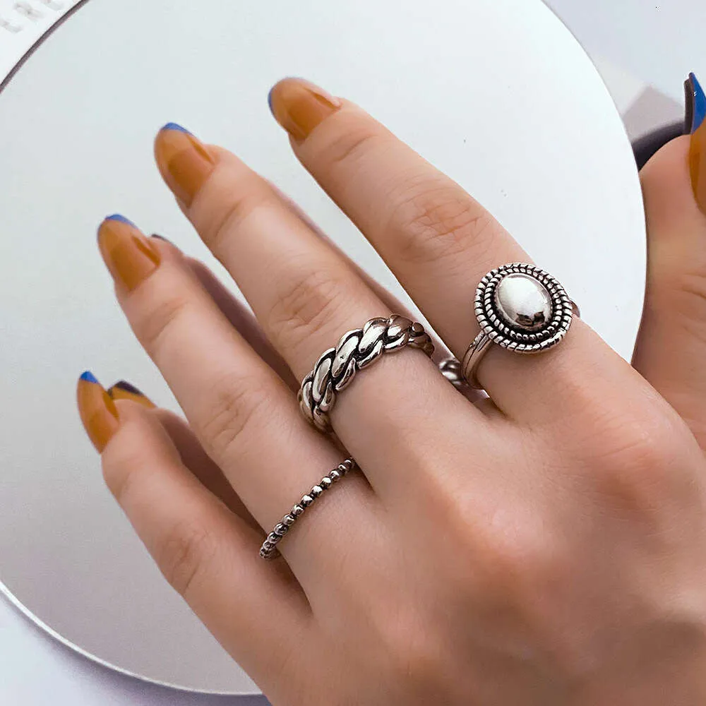 Moda modaya uygun kızarmış hamur bükülme ip düz açılış yüzüğü 3 parçalı mücevher seti