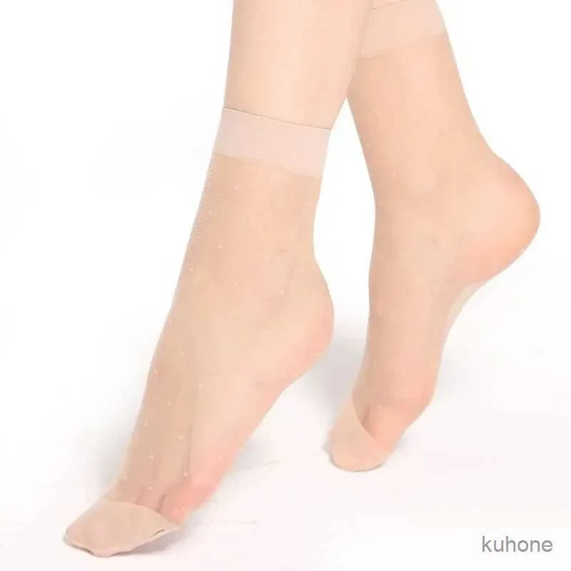 Socks Hosiery 10pairs = 20pcs Elastische ultradünne Punkt Seidensocken Frauen Sommer schwarz transparent kurzer Knöchel Socken weibliches sexy Nicht-Schlupfboot Sox