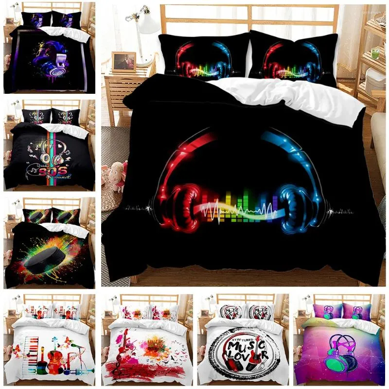 Ensembles de literie 3D Princes Musical Note Treble Clef Couleur 3 pièces Babinet de lit en microfibre poncé