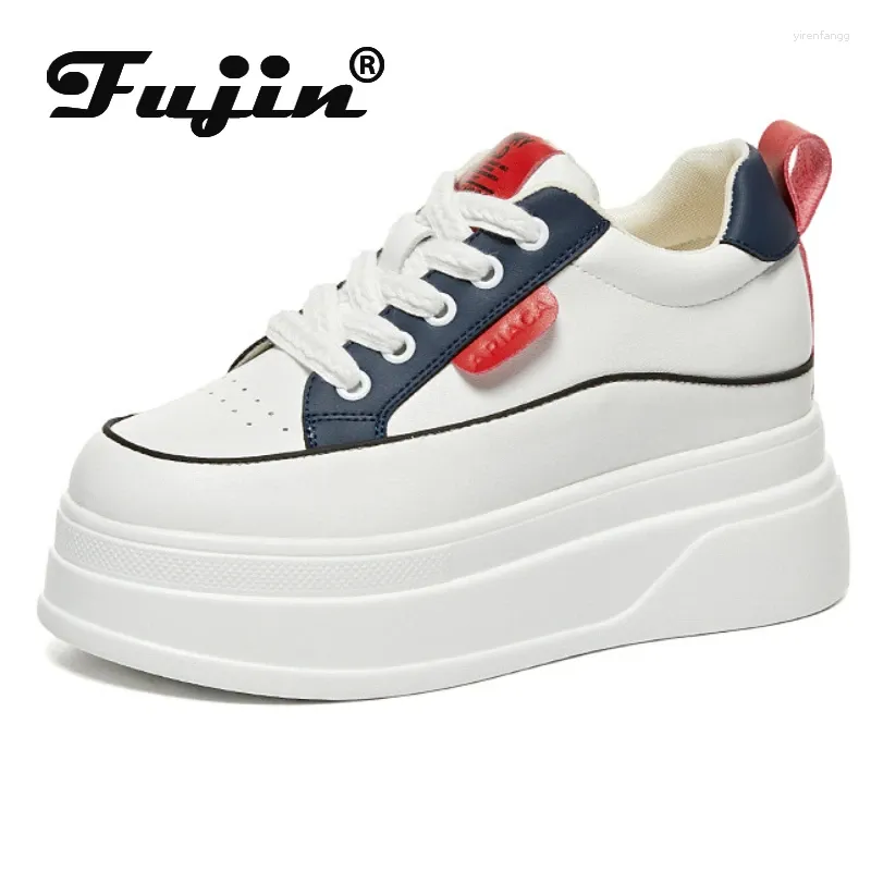 Casual schoenen Fujin 8 cm koe echte lederen vrouwen herfst verborgen hakken dames dikke dikke sneakers dik opgeloste lente platform wig mode