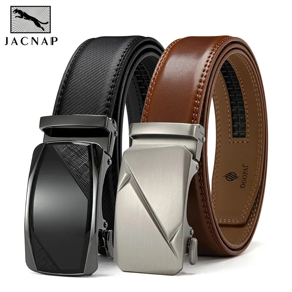 Jacnaip Mens Belt Belts Genuine en cuir en cuir en cuir en cuir en cuir Soustouflers MAN Gift Black Stretch Buckles pour les cadeaux de Noël 240401