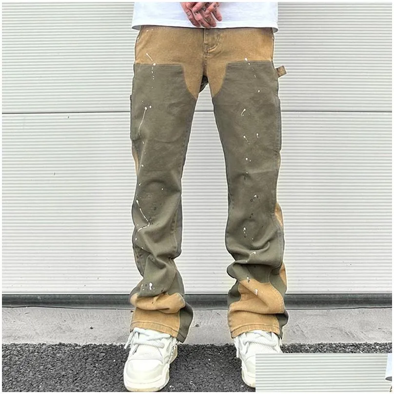 Jeans maschile maschile inchiostro dipinto dipinto a micro elastico pantaloni di disboscamento funzionano larghi y2k i pantaloni da carico a oversize casual drop deli dhrn4