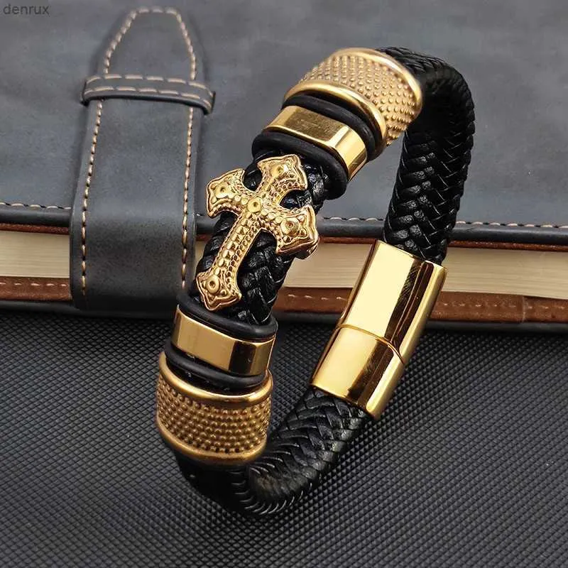 Outras pulseiras Mingao 2023 A vácuo de moda revestido ouro camada única de couro cruzado pulseira de pulseira de pulseira para homens para womenl240415