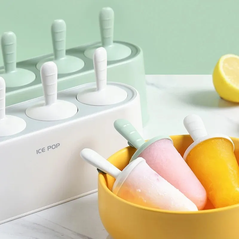 Home Ice Cream Mold Popsicle Diy Tool Silicone 4-hole Popsicle Box Children Dessert Ice Cream Maker Kitchen Tools Diy Ice Cream