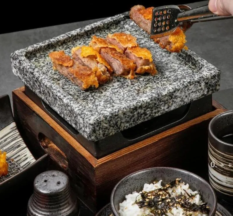 Mini Barbecue Grill Table BBQ Groove Rock Baking Pan Teppanyaki Plate لوحة درجات حرارة عالية لوحة RRB128199735027