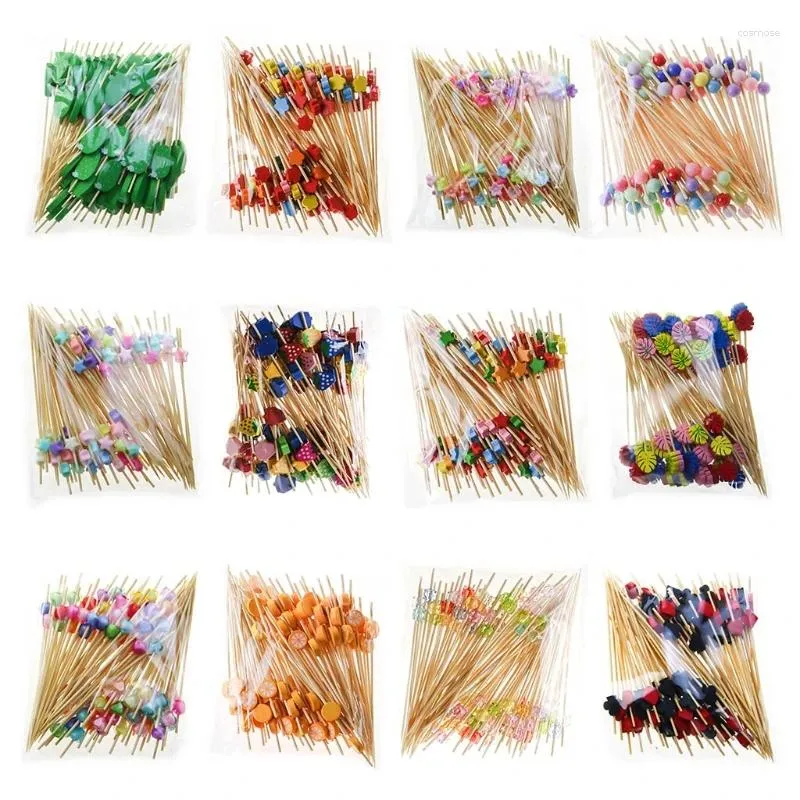 أدوات فنية يمكن التخلص منها 100pcs Bamboo Fork Puffet Fruit Fruit Sicker