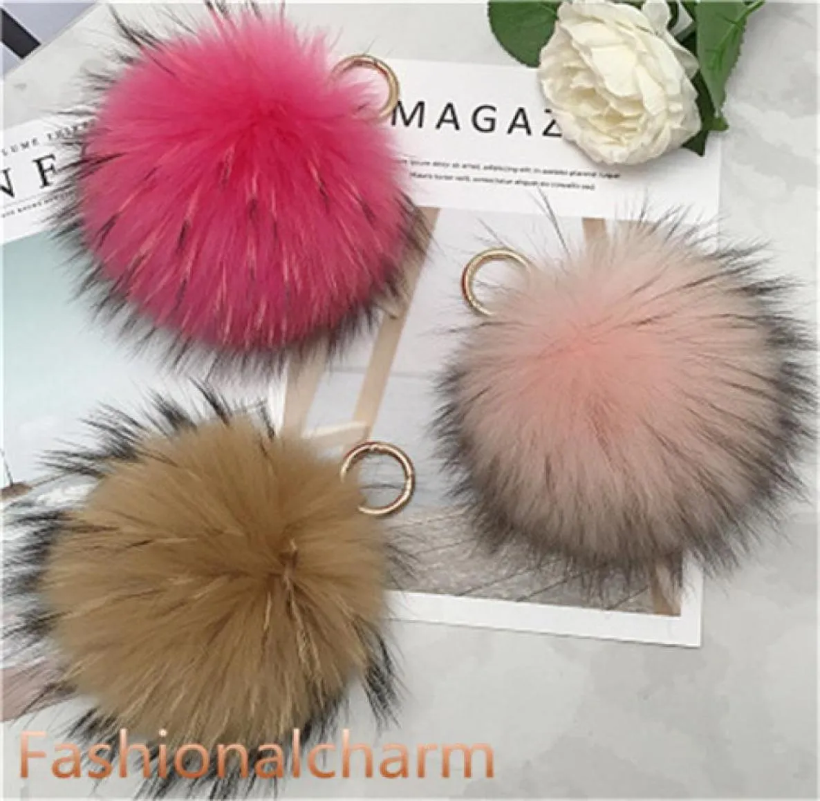 15cm6 quot крупный настоящий еновый еновый меховой Pompom Ball Charm Key Chain Accessories Accessories Phone Swork Sumbagcan принять Custom6699947