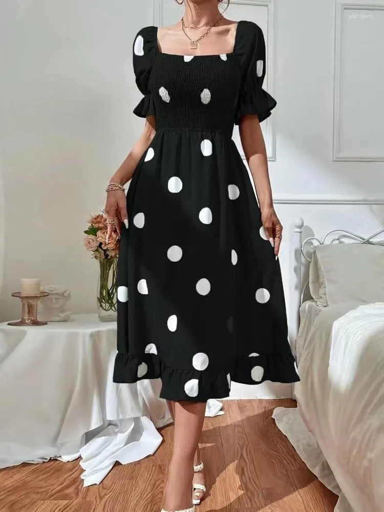 Casual Dresses Amazon Independent Station Selling Fashion Style Women's Clothing Big Dot Slim-Fit Sweet Ruffled Short Sleeves Dress Trendy
