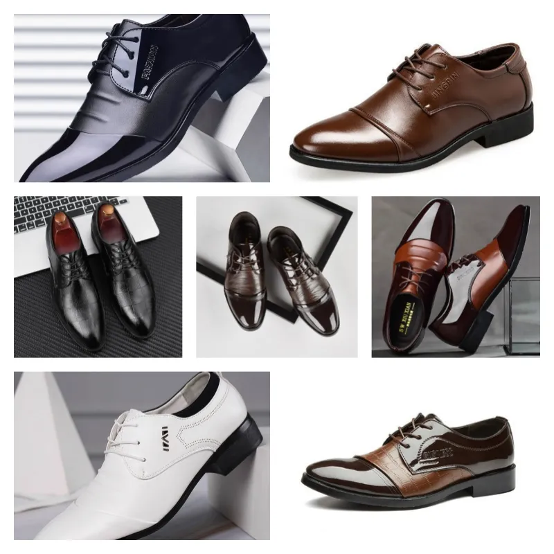 2024 Top Designer Multi style leather men black white casual shoes, large-sized business dress pointed tie up wedding shoe size 40-47