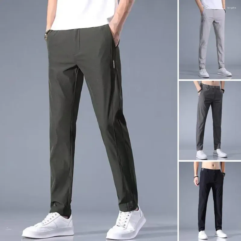 Men's Pants Stylish Men Suit Pockets Slim Fit Zipper Button Closure Trousers Soft Summer Male Clothes