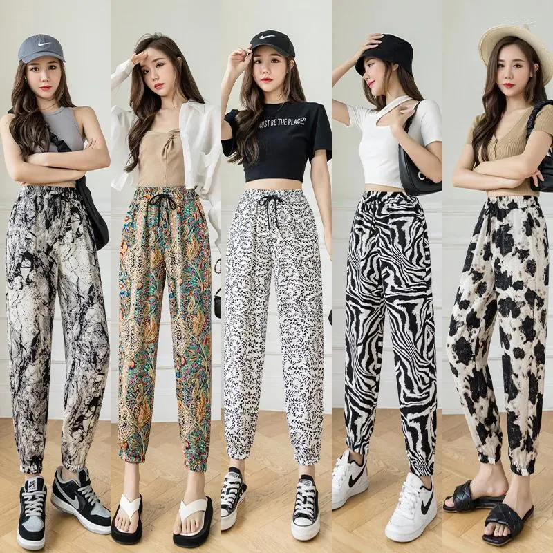 Women's Pants Summer Women Ink Tie Dye Leggings Elastic High Waist Straight Pant Ice Silk Casual Trousers