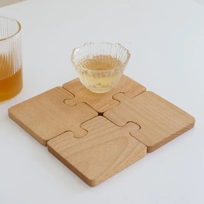 Tapetes de mesa almofada para canecas, porta-copos de madeira com raiz de lótus, almofadas decorativas de isolamento para casa, escritório, café, flores, biscoitos, designs de bebidas