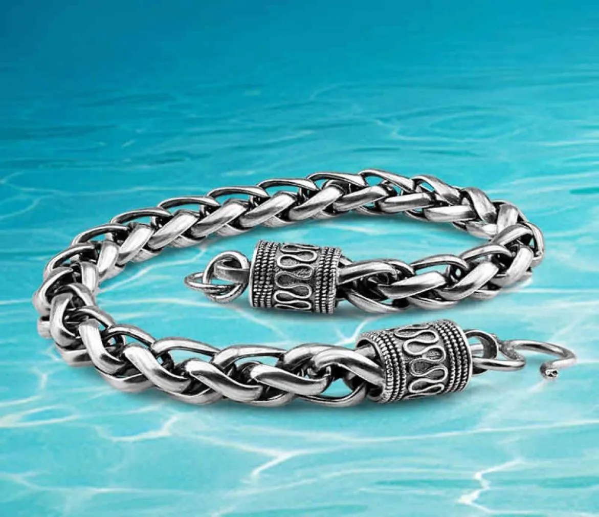 Solido 925 braccialetti sterling braccialetti uomini in stile vintage tailandese Men039 Bracciale largo 7mm3239392