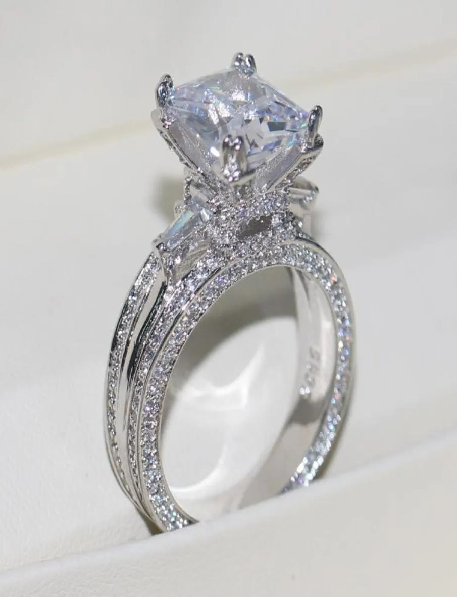 Vecalon Femmes Big Jewelry Ring Princess Cut 10ct Diamond Stone 300PCS CZ 925 STERLING SILP ENGAGEMENT ANNEMENT DE MEAL CADE8279266