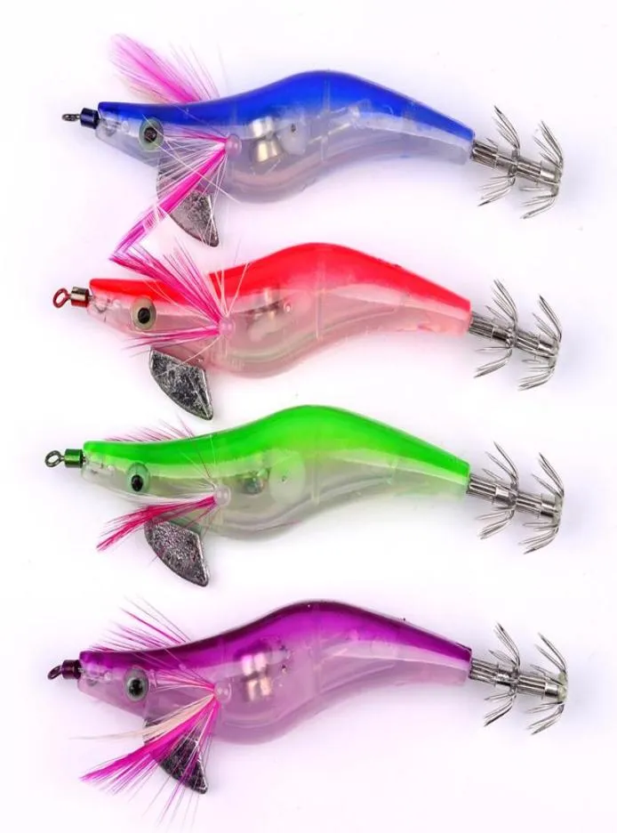 60st bläckfiskfiske lockar Led Electronic Luminous Night Fishing Wood Shrimp Lures 10cm 13G2514654