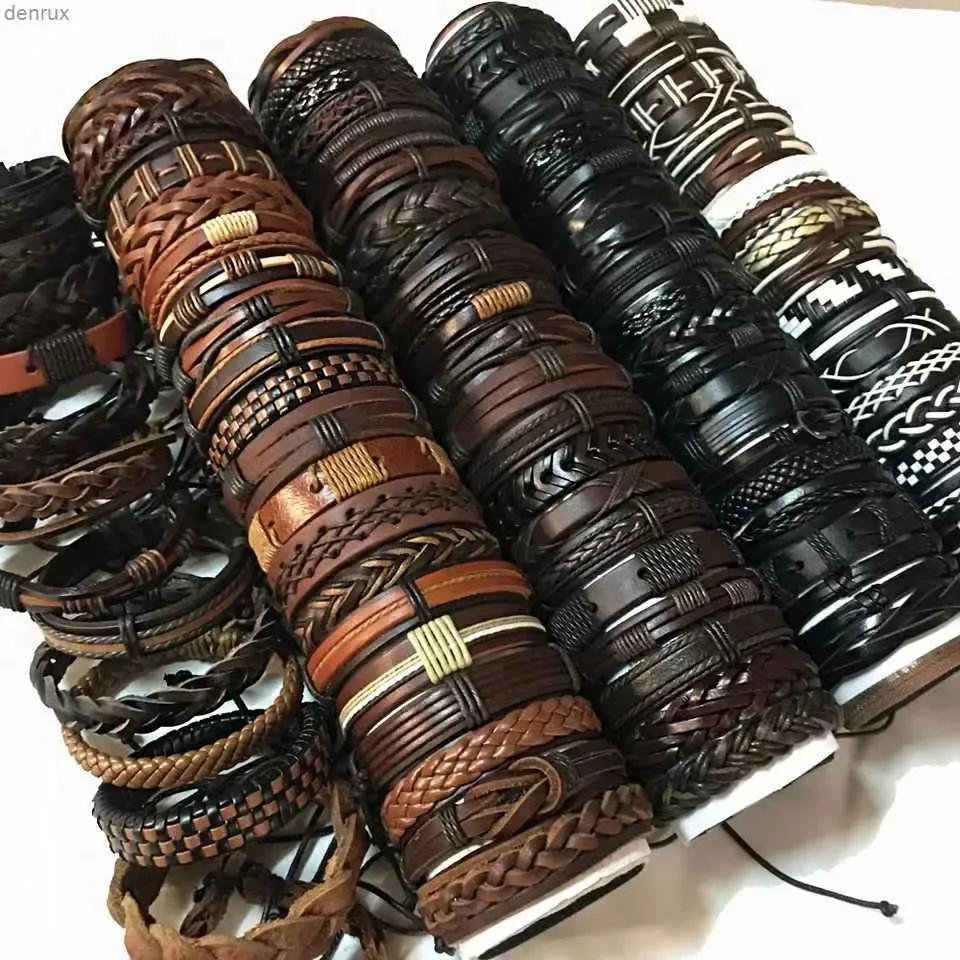 Other Bracelets 5Pcs/Lot Bulk Vintage Leather Charm Bracelets For Men Women Mix Styles Adjustable Bangle Fashion Jewelry In WholesaleL240415