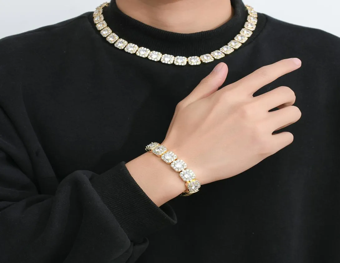 Collier Hip Hop Men Hip Hop 1618202224Inch 5a Cumbic Zirconia Stone Colliers Men039s 78inch Bracelets Femmes Gold PL9627337