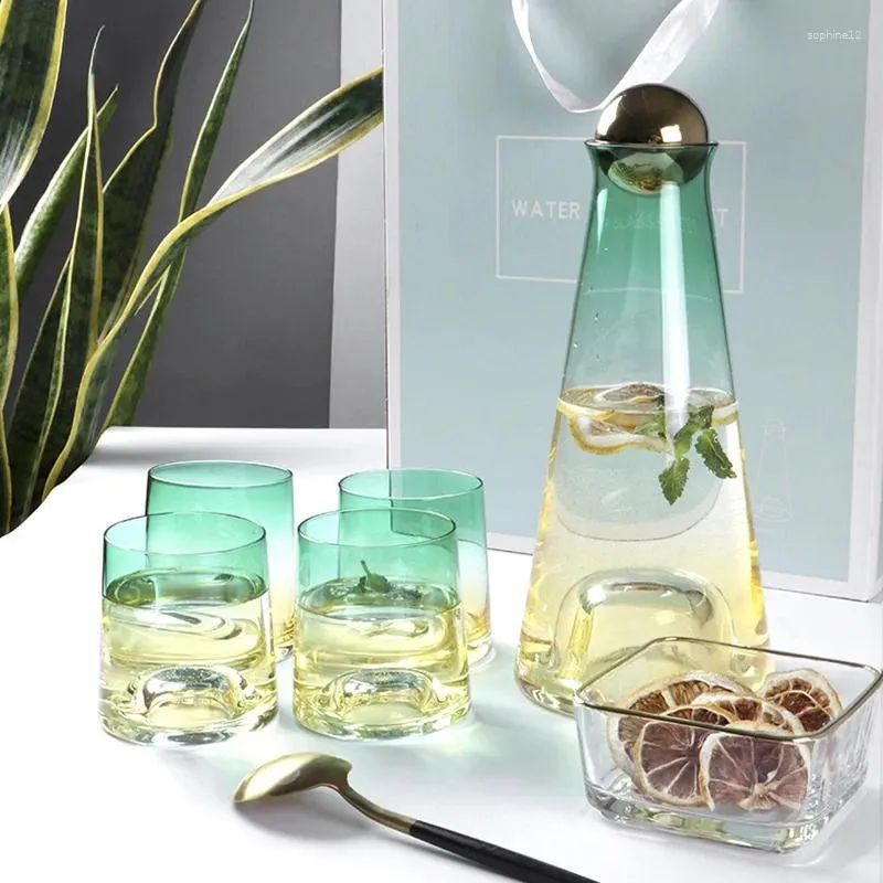 Weingläser Glaswasserflasche Set Juice Pitcher Tasse transparente Verlaufskalte Kochkessel Tee Tassen Home Kruggetränk Getränkware