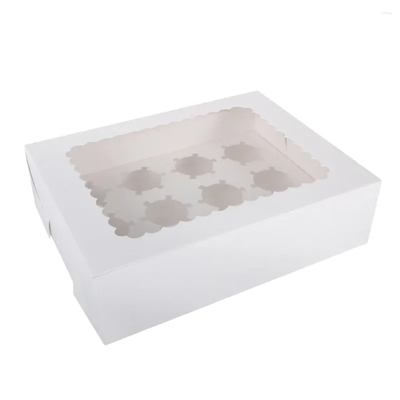 Take Out Containers Portable 12-Cavity Cupcake Box Container Muffin Bakery Cake Carriers For Home Dessert Shop (White)