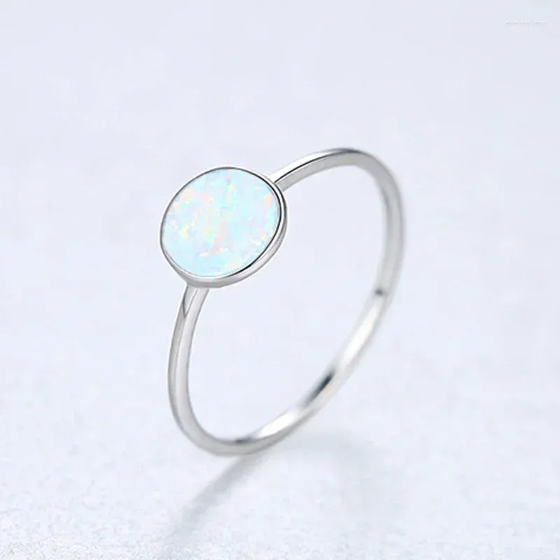 Cluster anneaux 925 Silver Silver Round Opal Stone for Women Vintage Simple Ring Anniversary Wedding Gift Bijoux à la mode