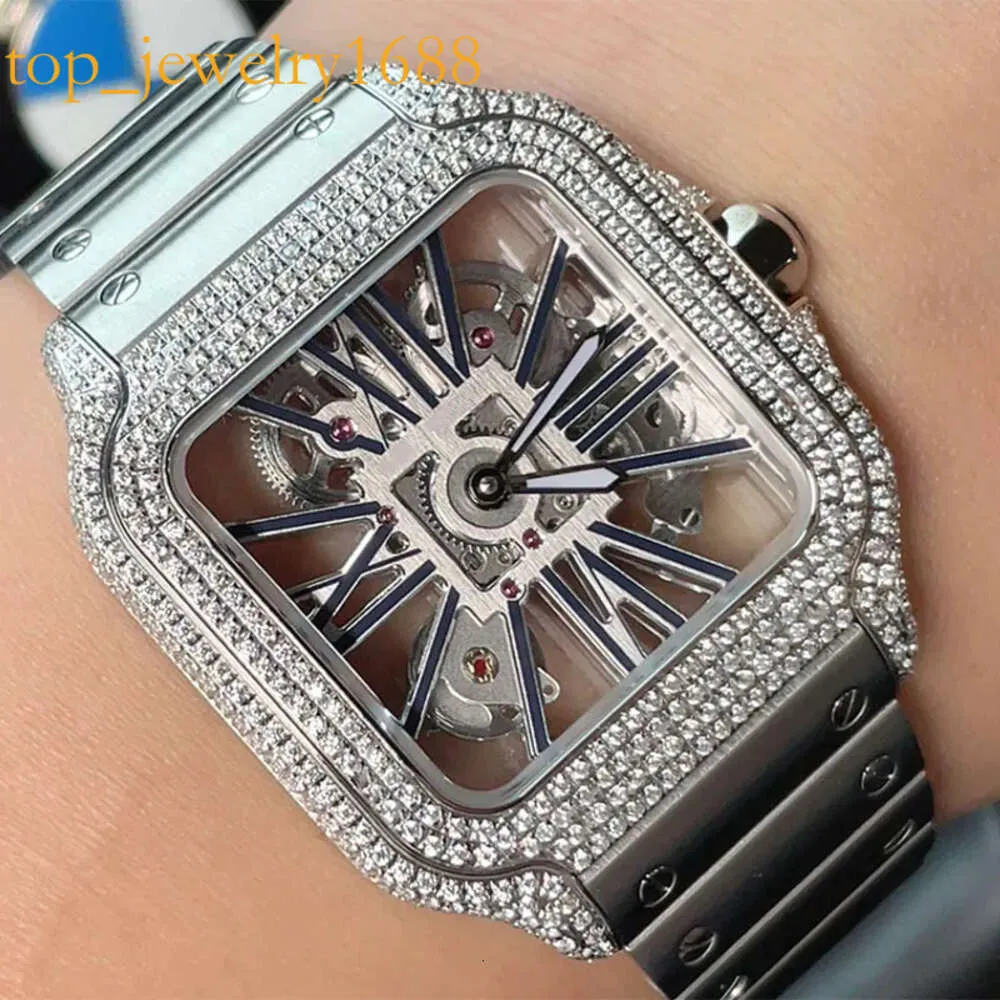 Diamond Mens Watch Hollow helautomatisk mekanisk designer Sapphire rostfritt stål Remvattentät 40mm Shinny