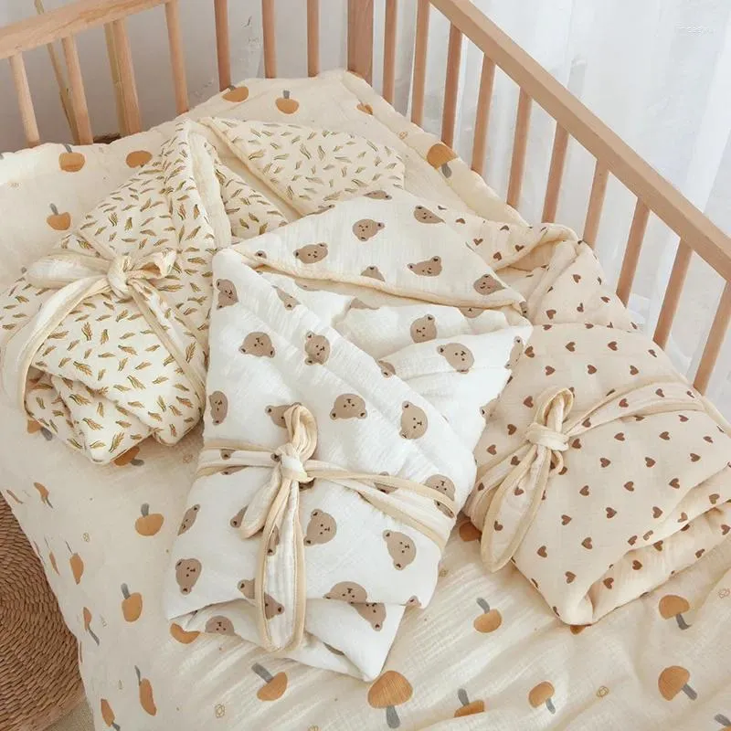 Filtar bomull född swaddle wrap vinter förtjockas quilt tecknad baby sovsäck sovsäck spädbarn svindlande pojkar flickor sängkläder filt