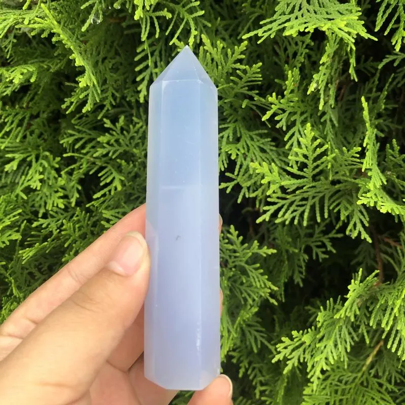 Decorative Figurines 1PCS Rare NatUral Blue Chalcedony Point Healing Crystal Stone Polishing Obelisk For Decoration