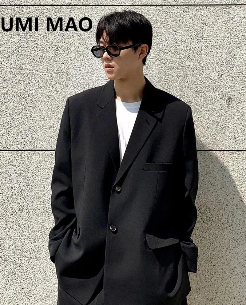 Ternos masculinos Umi Mao Yamamoto Blazers escuros Casaco 2024 Autumn Winter Black Blazer Conjunto de 2 peças Y2K casual Jaket Men