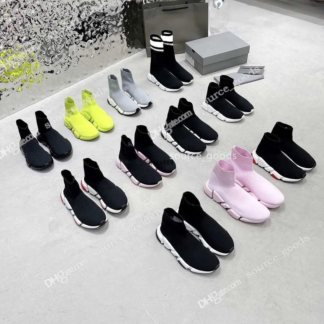 Designer Speed 1.0 2.0 Sock Shoes Sneakers Men Women Graffiti White Black Red Beige Pink Clear Sole Lace-up Neon Yellow Socks Trainers Flat Platform