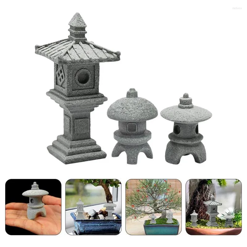 Décorations de jardin 3 PCS Mini Stone Lantern Pagoda Statue DÉCORIE SIMULATION PAVILION MODÈLE