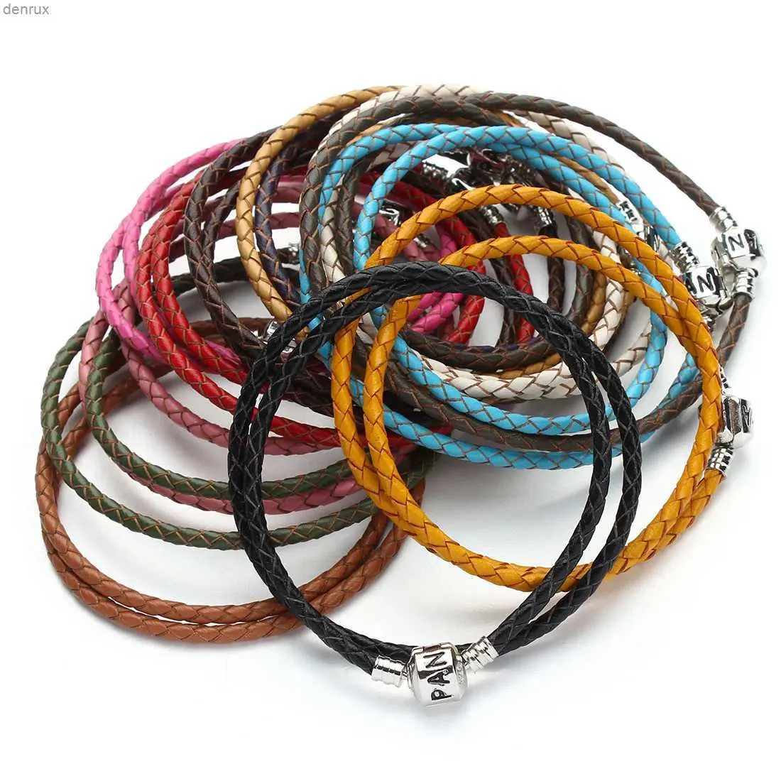 Other Bracelets 12 Colors Double layer Braided Leather Bracelet Fit Original Charm Bracelets Making Pulseras Christmas Gift For Women WholesaleL240416