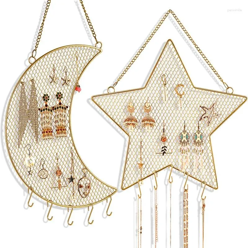 Stume da stoccaggio stella Moon Iron Mesh Gioielli Organizzatore Nordic Ampiccante Orecchini per la collana per parete Display Accessori per decorazioni per la casa Regali