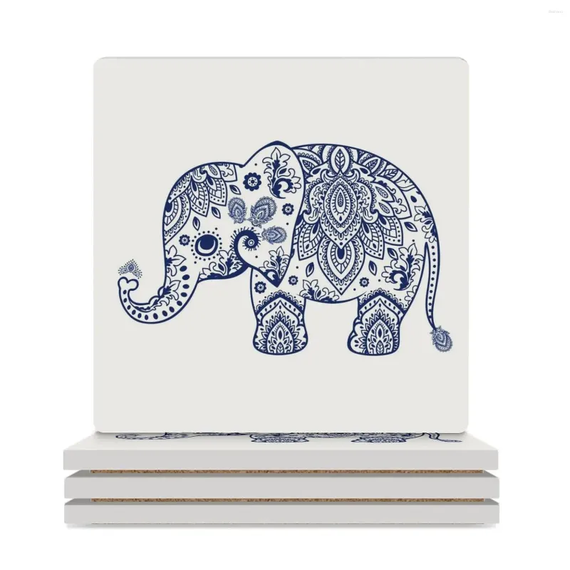 Tischmatten blaue Blumenelefant Illustration Keramik Untersetzer (quadratisch) Kawaii Slate Customized